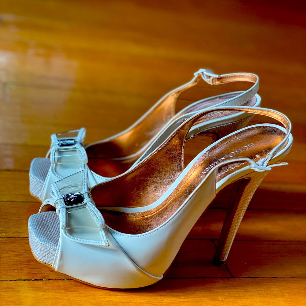 BCBG generation white patent leather heels 8.5